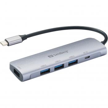 USB-C HUB 4Port Sandberg 4xUSB3.0 SuperSpeed passiv Silver
