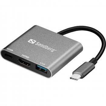 USB-C HUB 3Port Sandberg USB2.0/USB3.0/HDMI passiv Silver